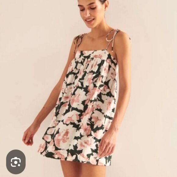 Abercrombie & Fitch Dresses & Skirts - Abercrombie & Fitch Women's Trapeze Linen Viscose Floral Mini Dress Green PM EUC